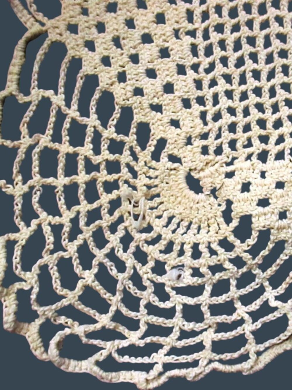 Vintage Beige Hand-Crocheted Lace Doily Table Decor With Intricate Design